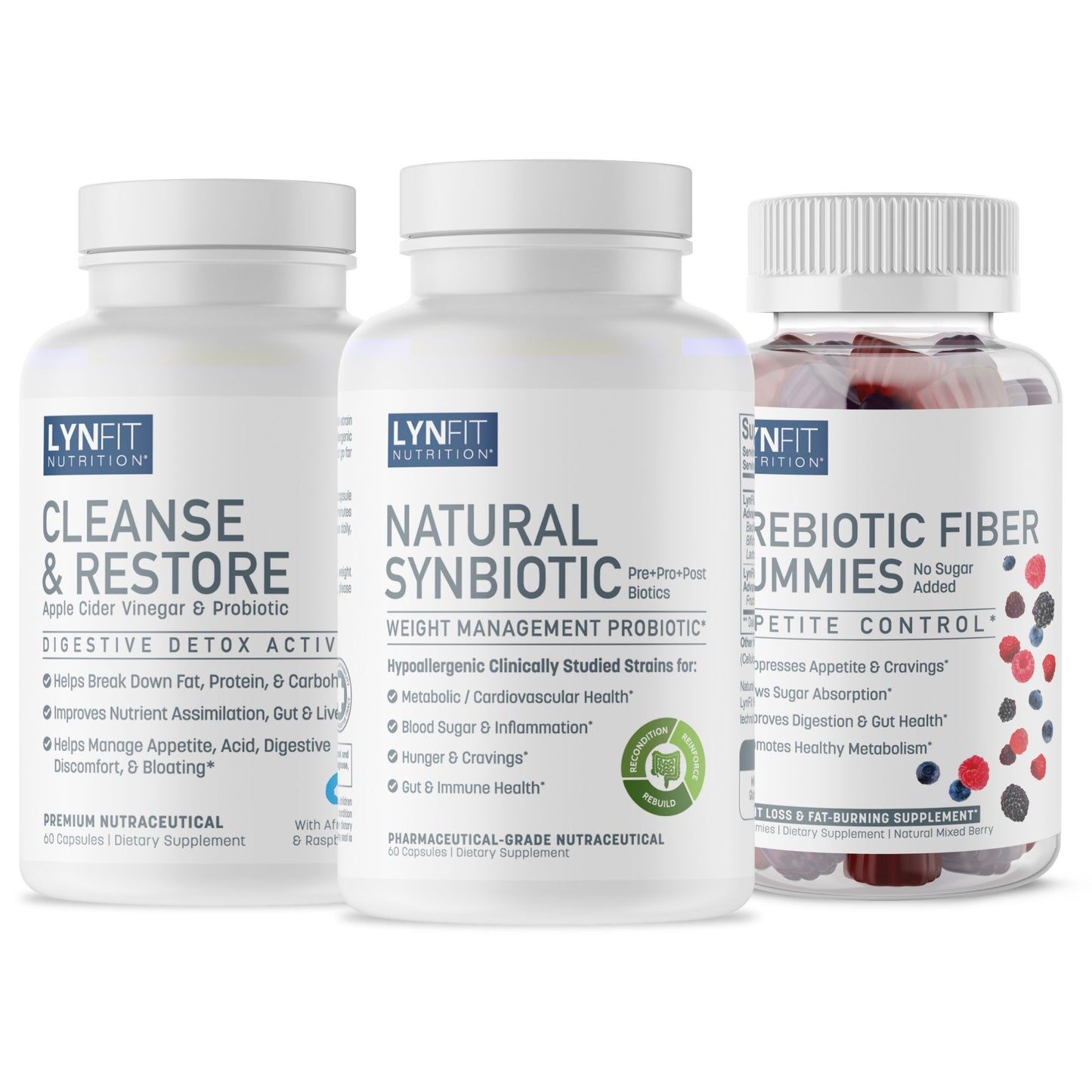 Advanced Cleanse Detox Bloat Relief Bundle | (1) Natural Synbiotic (1) Cleanse & Restore (1) FREE Prebiotic Fiber Gummies (3pcs.)