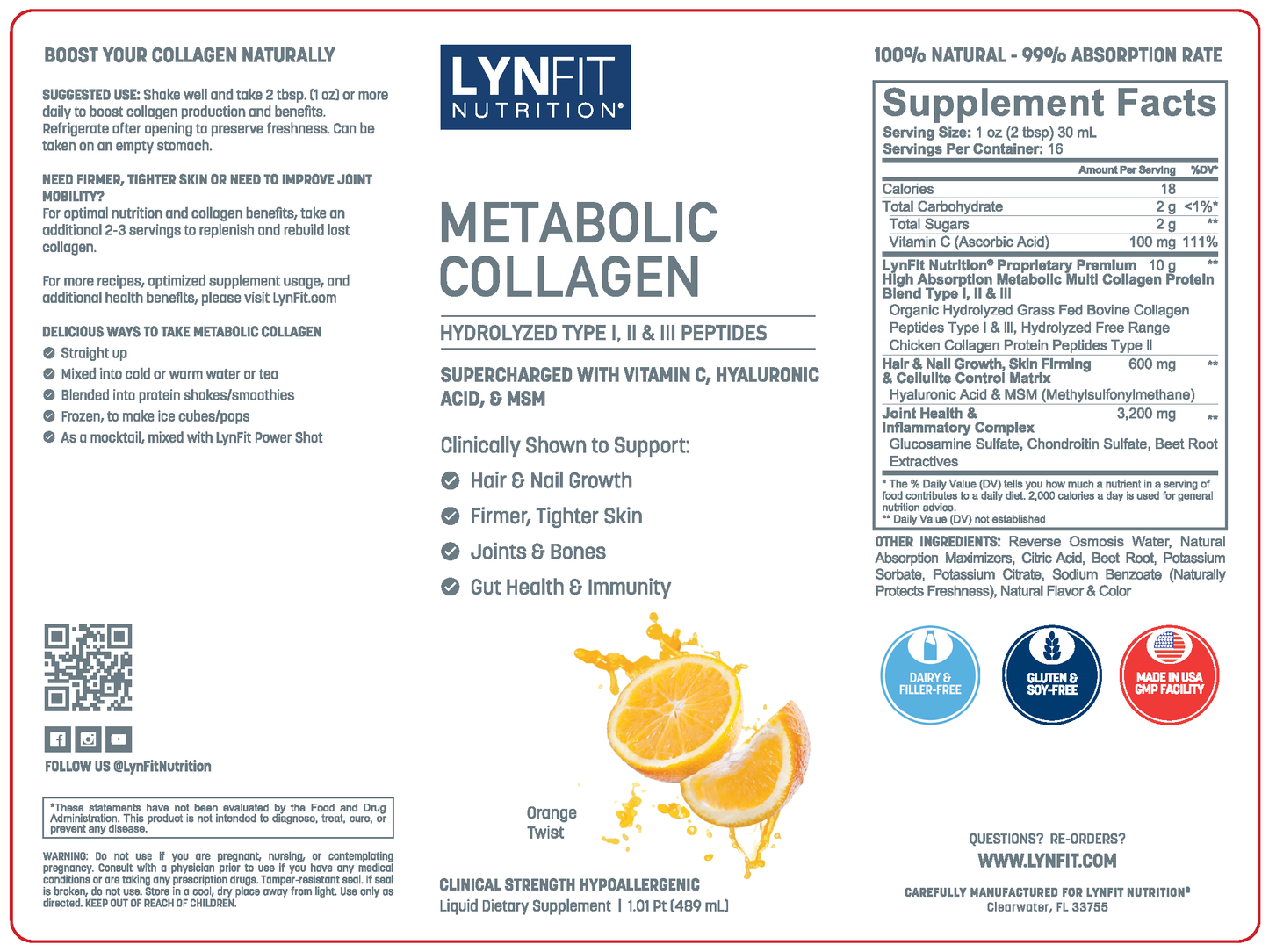 Metabolic Multi-Collagen Liquid Peptides for Skin, Hair, Nail, & Joint Health + Hydration