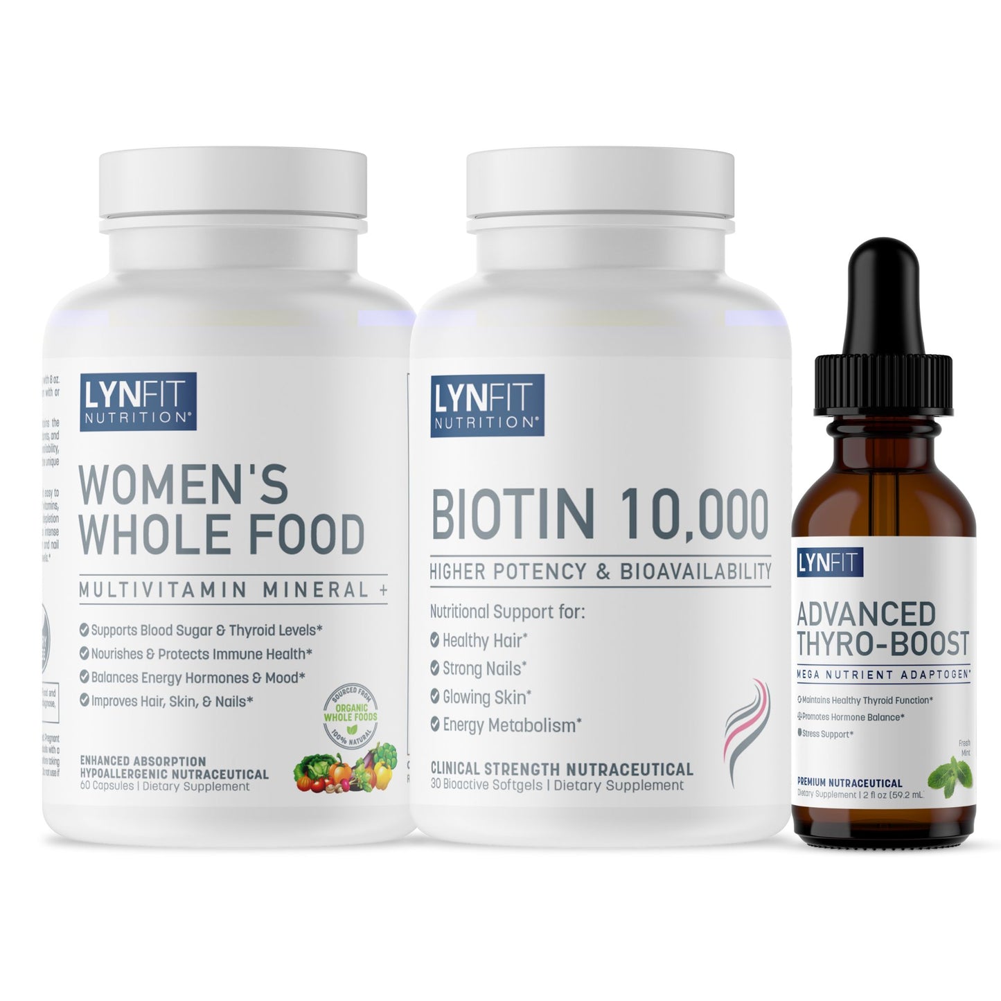 Thyroid & Hormone Daily Health Stack | (1) Thyro-Boost (1) Women's Whole Food Multivitamin (1) FREE Biotin 10,000 (3pcs.)