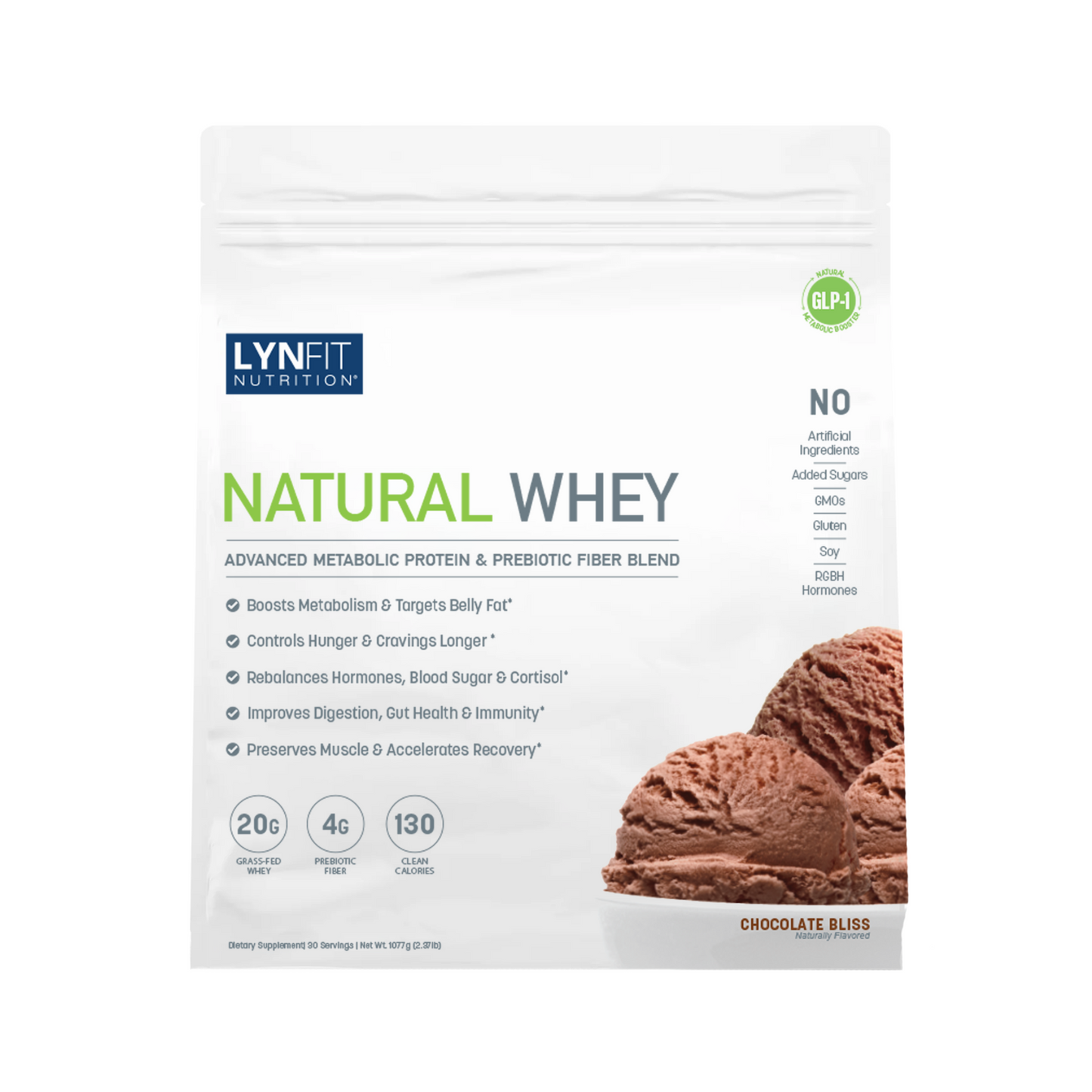Metabolic Boosting Natural Whey Protein w/Prebiotic Fiber for Weight Loss, Fat-Burning + Hunger Control, Sugar & Lactose-Free (2lbs.)