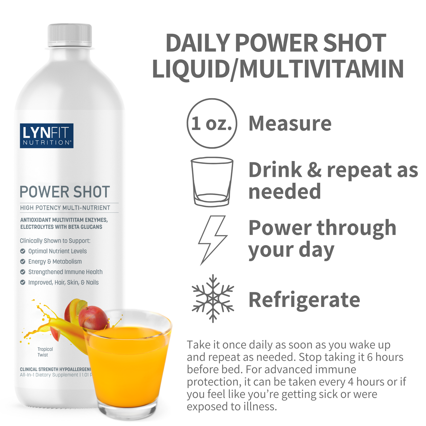 Daily Power Shot Energizing Liquid Multivitamin Mineral & Immune-Protecting Nutrient w/ Biotin, Keto & Diabetic-Friendly