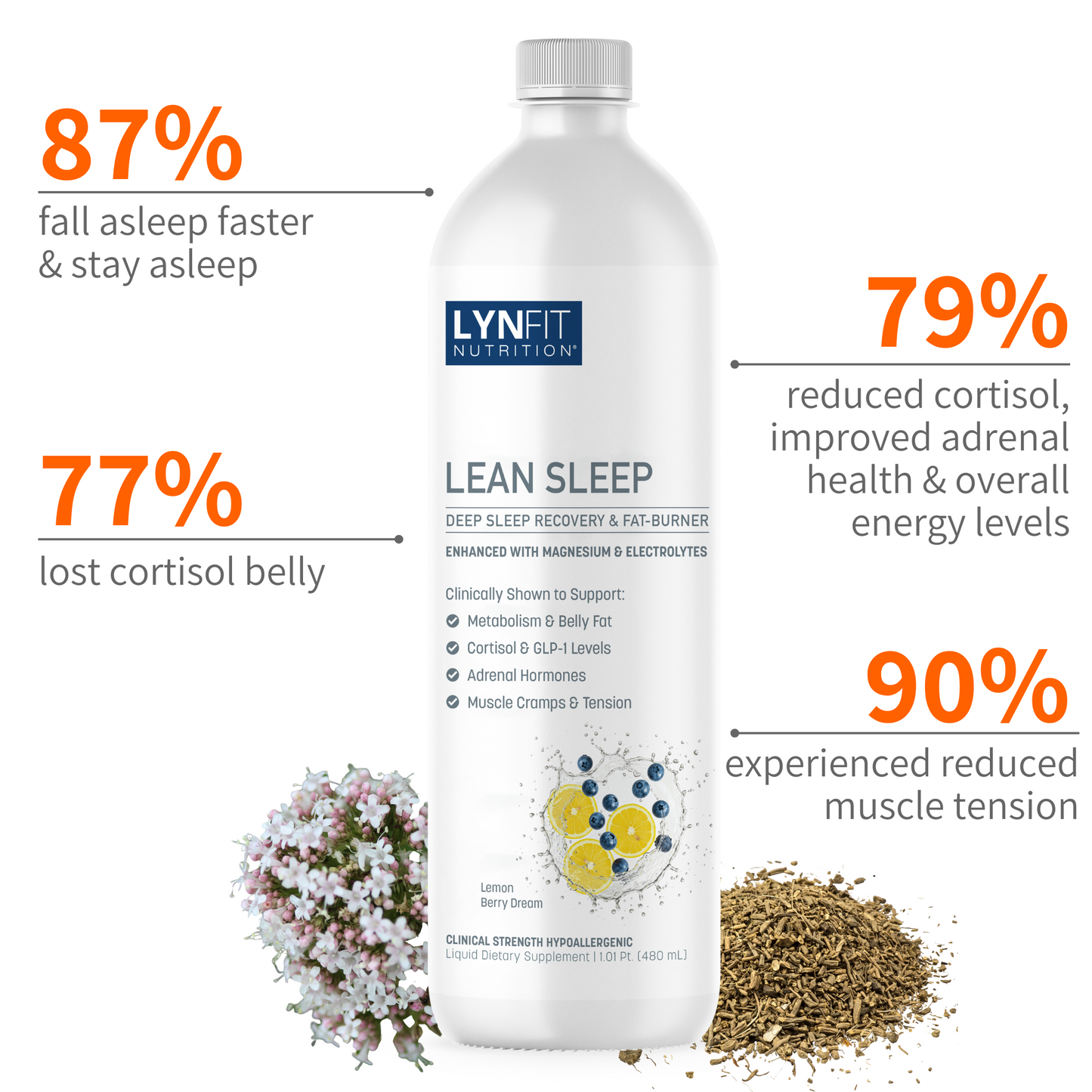 Lean Sleep Maximum Strength Liquid Melatonin w/Magnesium & Electrolytes for Relaxation, Cortisol, Belly Fat Control + Antioxidant Protection