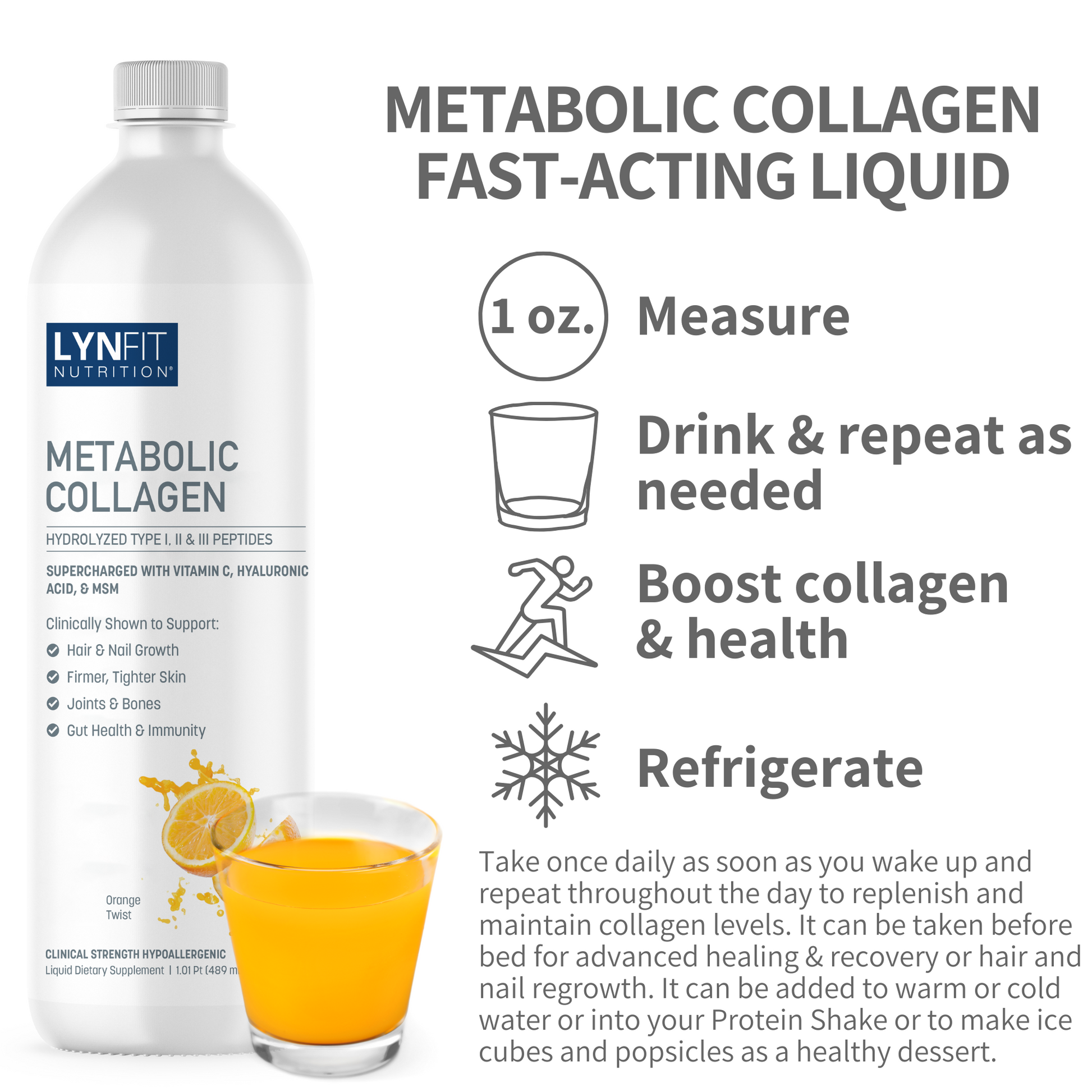 Metabolic Multi-Collagen Liquid Peptides for Skin, Hair, Nail, & Joint Health + Hydration