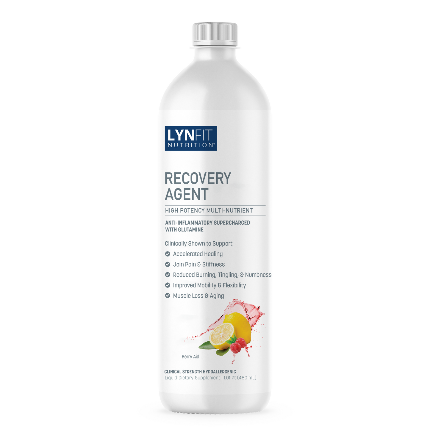 Recovery Agent Liquid Natural Fast Acting Anti-Inflammatory w/Maximum Strength Glutamine for Pain Relief, Joint & Liver Protection, Prevents Muscle Loss