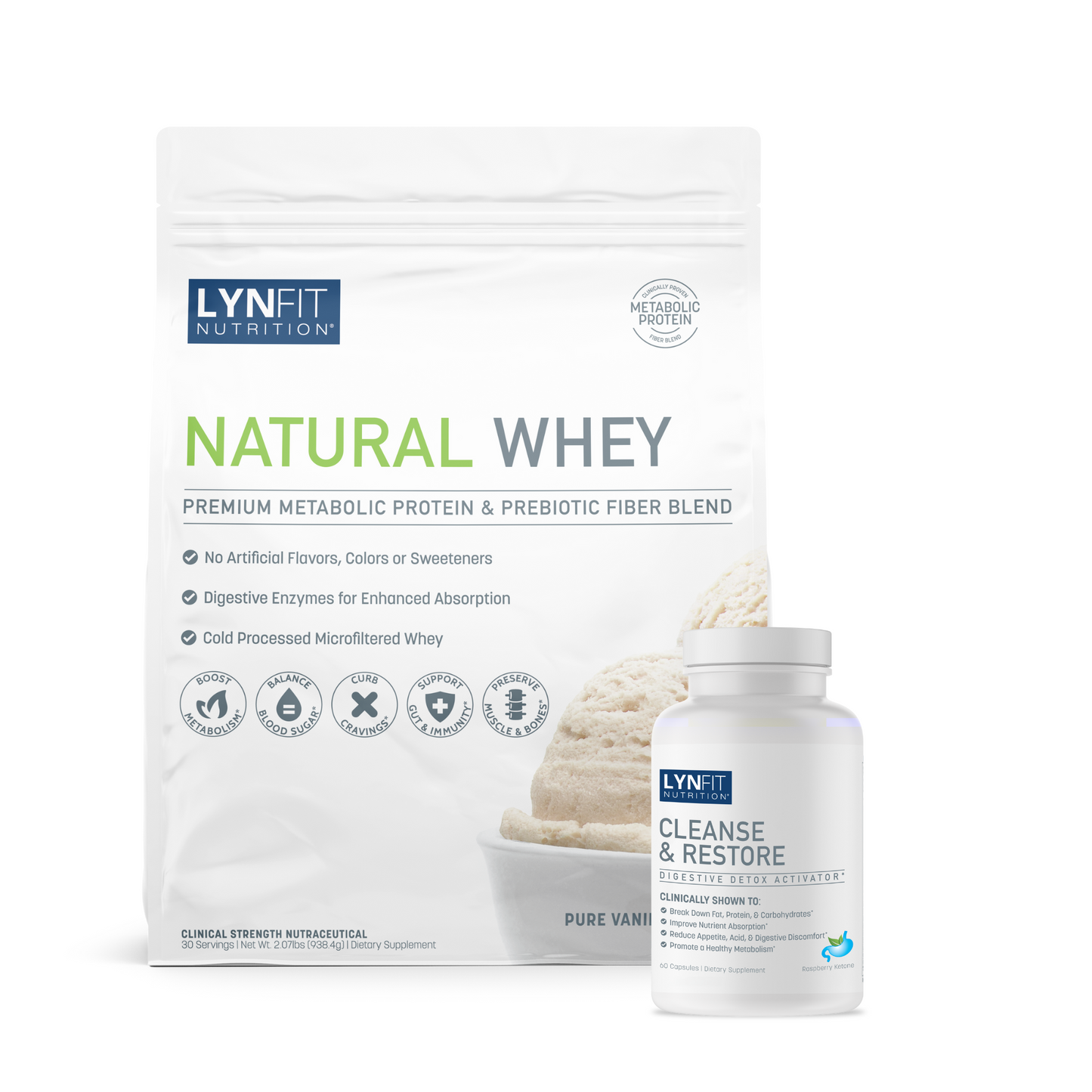 Metabolic Boosting Weight Loss & Cleanse Stack: (1) Metabolic Boosting Natural Whey Protein Powder w/ (1) Cleanse & Restore | 2 pcs.