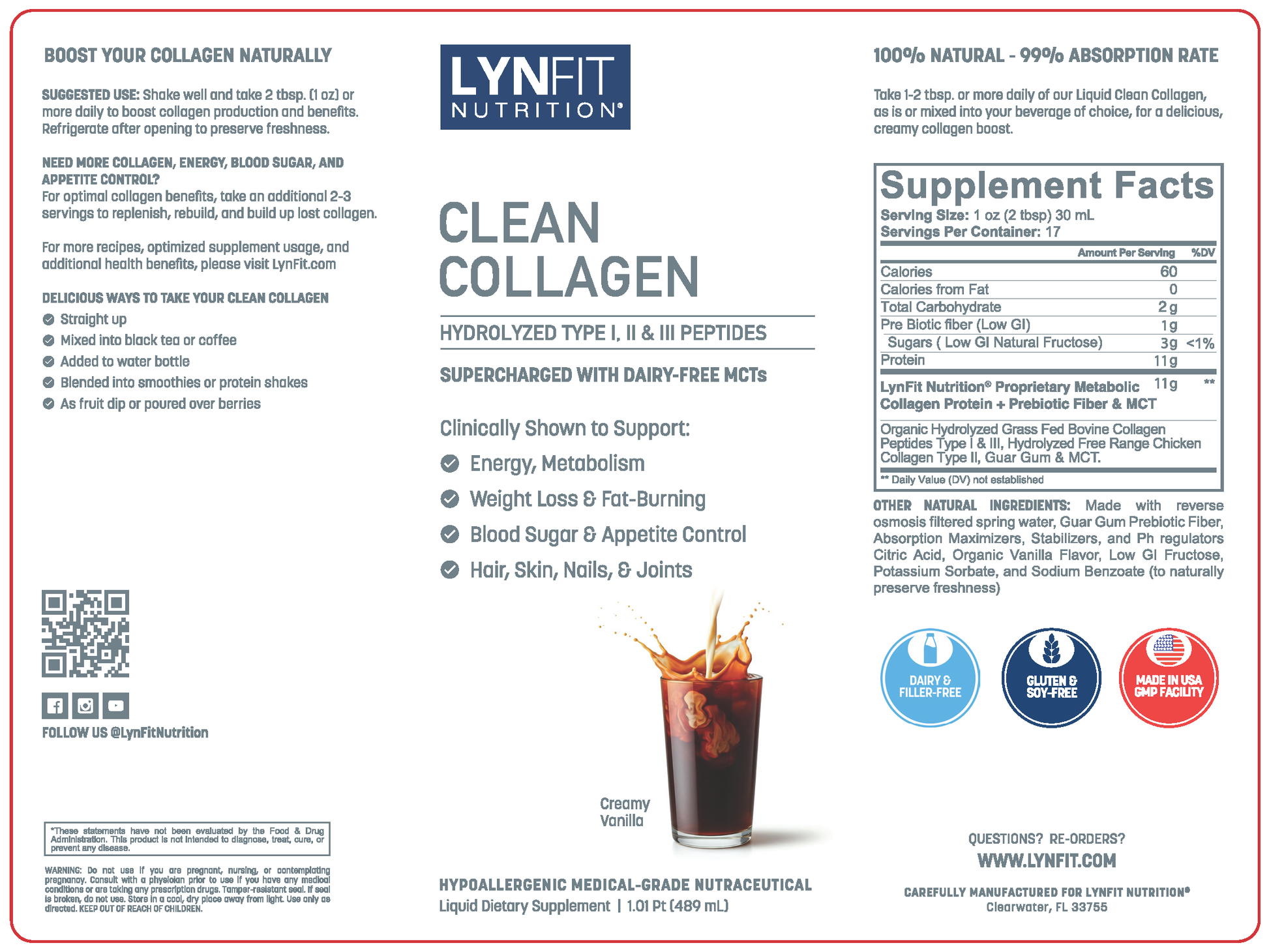 Clean Collagen Non-Dairy Creamer for Energy, Metabolism, Blood Sugar, Skin, Nails, Hair, Joints + Hunger Control