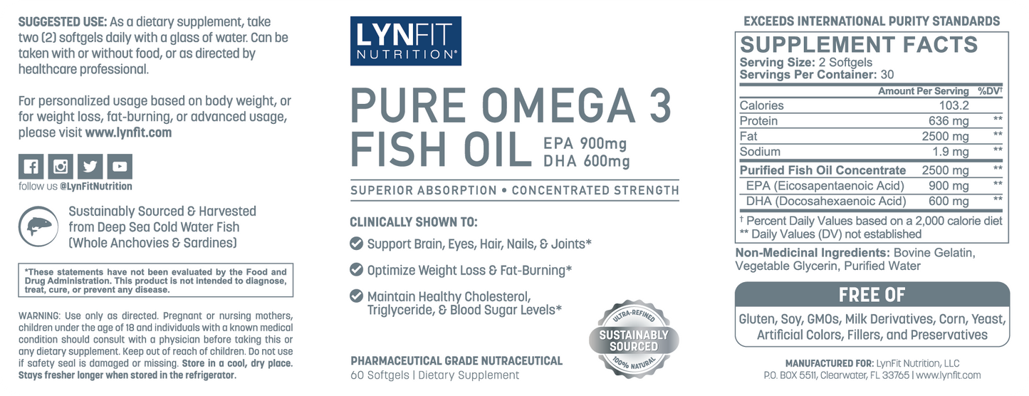 Pharmaceutical Grade Pure Omega-3 Concentrated Fish Oil with 600 DHA and 900 EPA