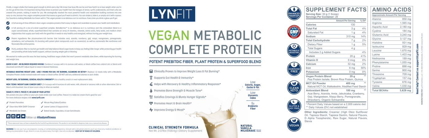 Vegan Metabolic Complete Protein Powder with Prebiotic Fiber Superfood –  LynFit Nutrition