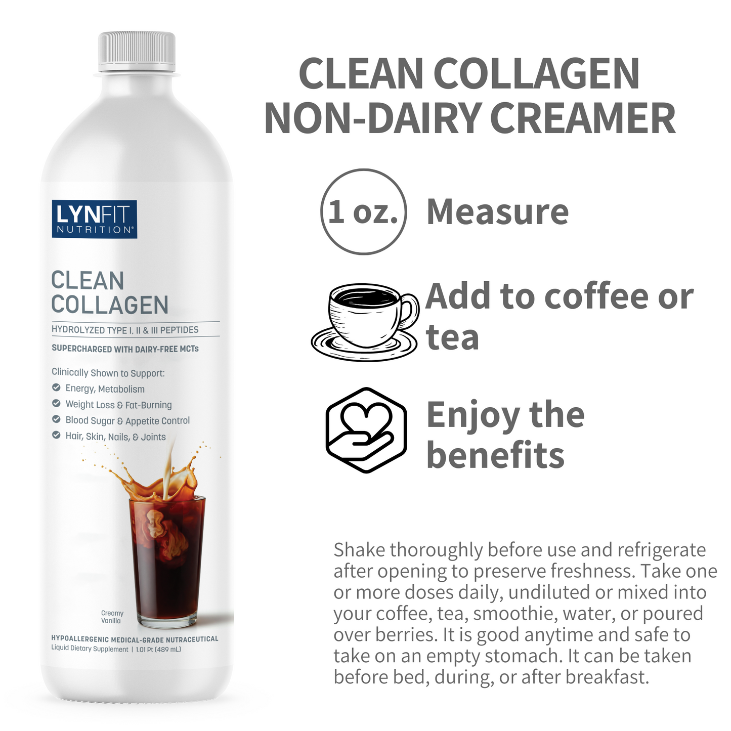 Clean Collagen Non-Dairy Creamer for Energy, Metabolism, Blood Sugar, Skin, Nails, Hair, Joints + Hunger Control