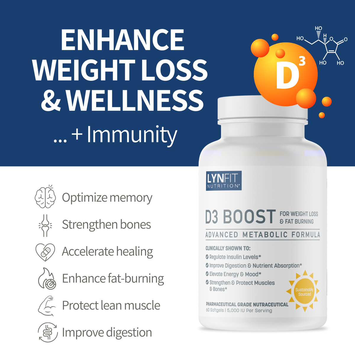 Vitamin D3 Boost (5,000IU) Metabolic Formula Ultra Bioavialble For Inf ...
