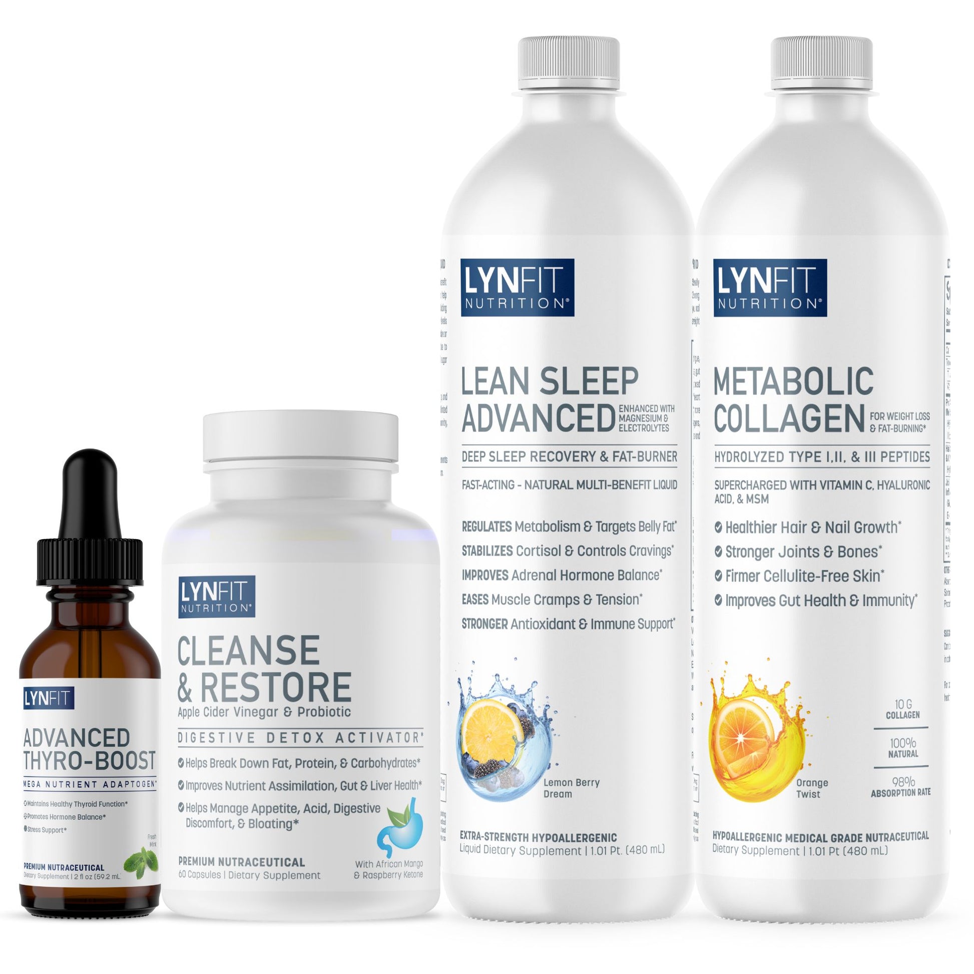 Hormone Reset Stack | (1) Thyro-Boost (1) Cleanse & Restore (1) Lean Sleep Liquid (1) Metabolic Collagen Liquid