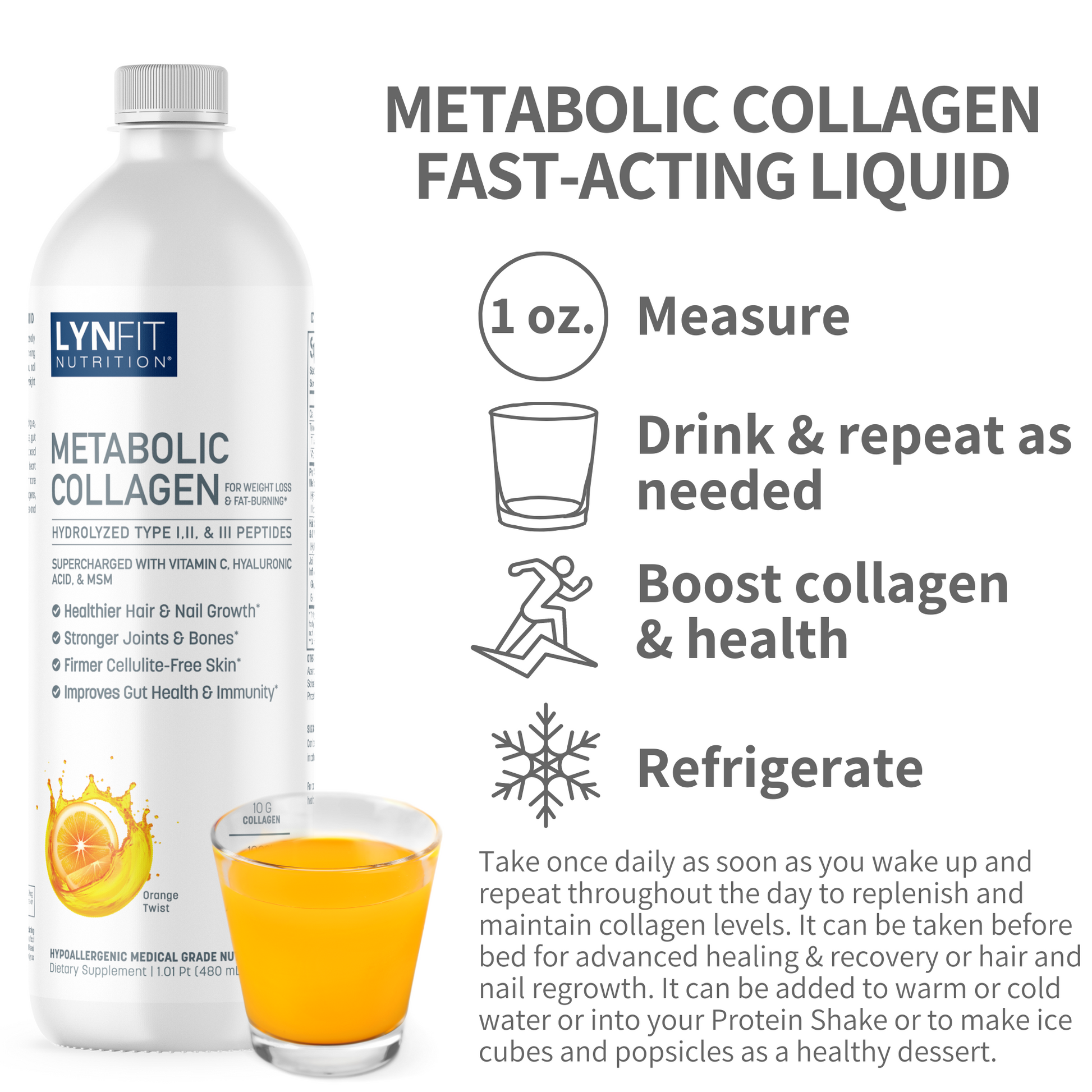 Metabolic Boosting Liquid Collagen Peptides for Skin, Hair, Nail, & Joint Health