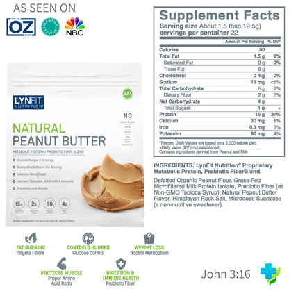 Metabolic Boosting, Cravings Killing Natural Peanut Butter Protein Powder w/Prebiotic Fiber