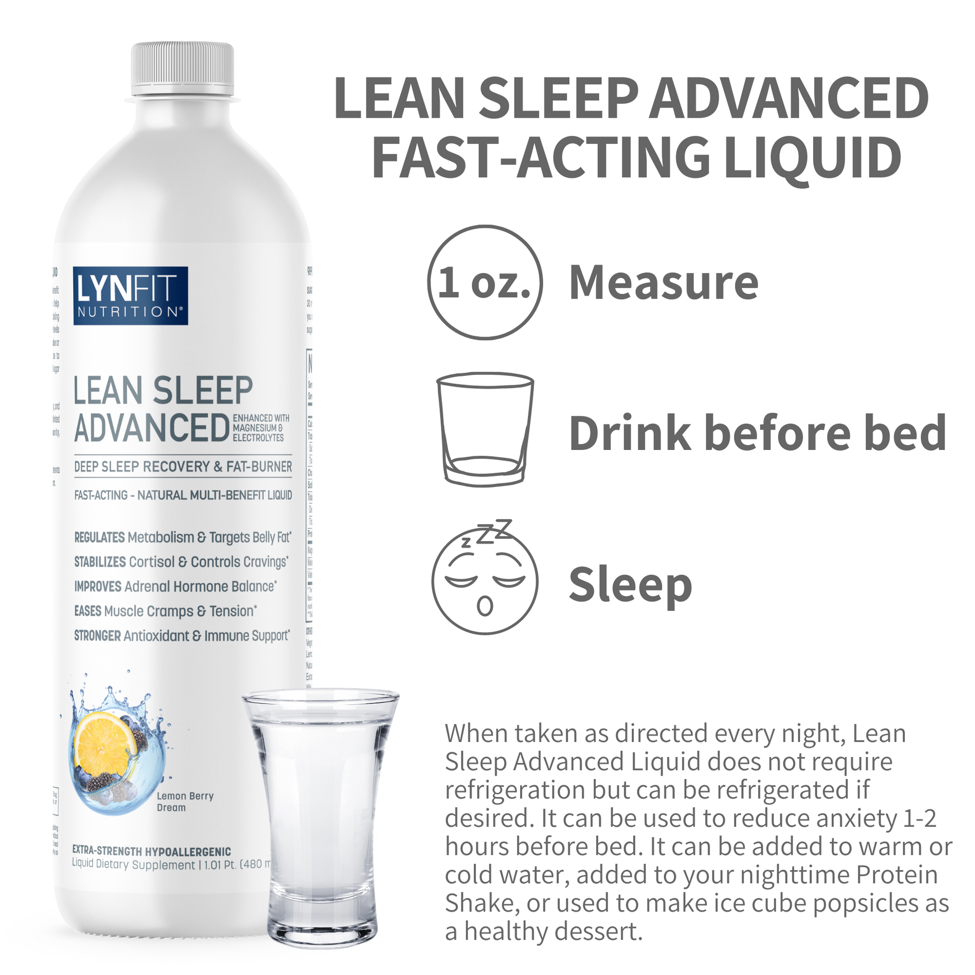 Lean Sleep Advanced Liquid Melatonin w/Magnesium & Electrolytes