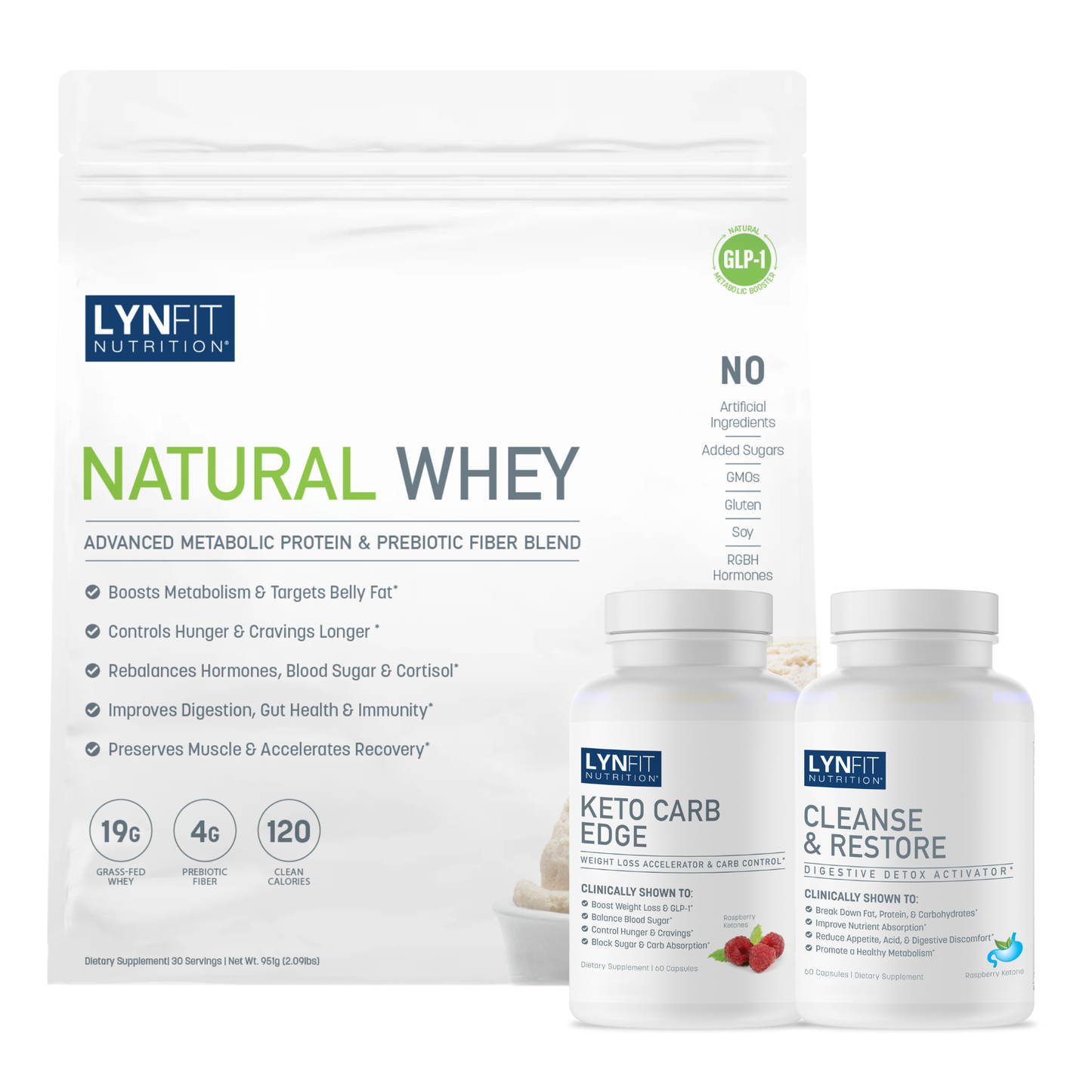 Metabolic Reset Starter Stack | (1) Natural Whey Protein Powder (1) Keto Carb Edge (1) Cleanse & Restore | 3 pcs.