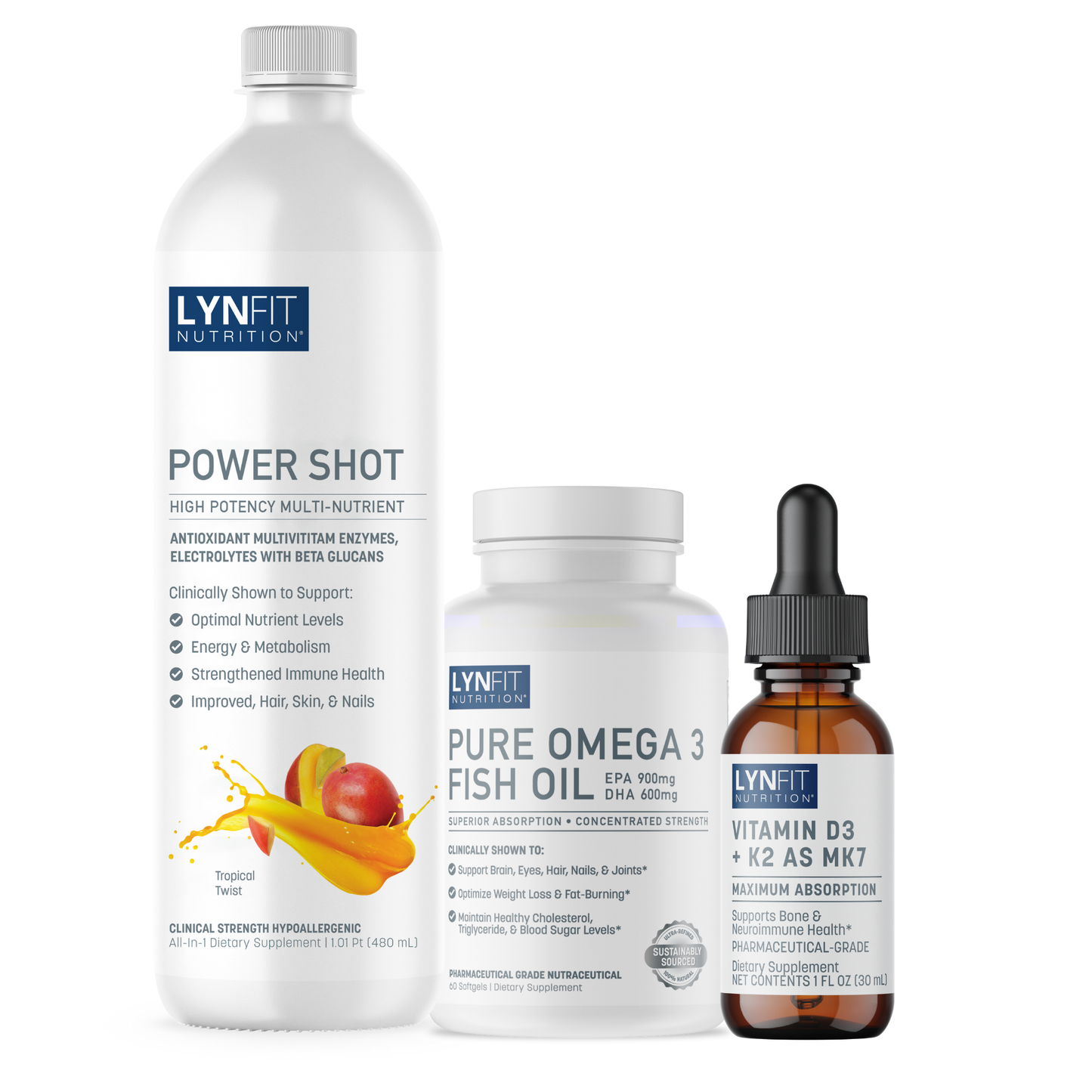 Super Immunity Booster Stack: (1) Daily Power Shot Liquid (1) Pure Omega 3 (1) Vitamin D3 + K2 Liquid | 3 pcs.