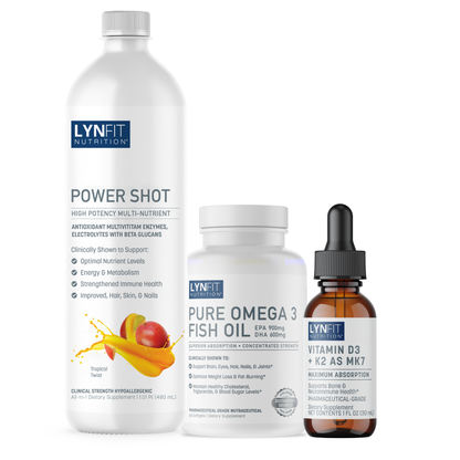 Super Immunity Booster Stack: (1) Daily Power Shot Liquid (1) Pure Omega 3 (1) Vitamin D3 + K2 Liquid | 3 pcs.