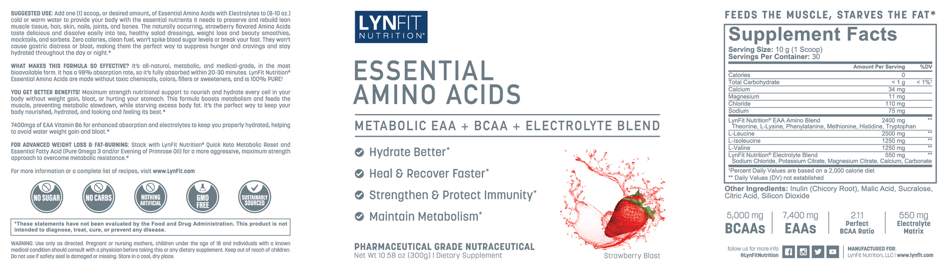 Essential Amino Acids | Metabolic EAA + BCAA + Electrolyte Blend | 30 Servings